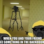 the thing in the backrooms | WHEN YOU AND YOUR FRIEND SEE SOMETHING IN THE BACKROOMS | image tagged in the backrooms | made w/ Imgflip meme maker