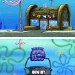 Husban wife relationships | HOW I SERVE MY WIFE; HOW MY WIFE SERVES ME | image tagged in memes,krusty krab vs chum bucket blank,marriage equality | made w/ Imgflip meme maker