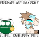 Upvote or downvote | UPVOTE FOR SAUDI ARABIA COUNTRYBALLS; DOWNVOTE FOR KAITO BUDSFORBUDDIES | image tagged in saudi arabia countryballs hates kaito budsforbuddies,upvote,upvotes,downvote,downvotes,countryballs vs gacha | made w/ Imgflip meme maker