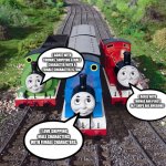 Thomas,Percy and James love shipping Male characters with Female characters | I AGREE WITH THOMAS. SHIPPING A MALE CHARACTER WITH A FEMALE CHARACTER IS FUN! I AGREE WITH THOMAS AND PERCY. M/F SHIPS ARE AWESOME! I LOVE SHIPPING MALE CHARACTERS WITH FEMALE CHARACTERS. | image tagged in thomas percy and james | made w/ Imgflip meme maker