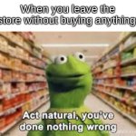 act natural, you've done nothing wrong | When you leave the store without buying anything: | image tagged in act natural you've done nothing wrong,memes,funny,store,relatable | made w/ Imgflip meme maker