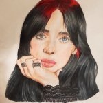 Billie Eilish red hair drawing | image tagged in drawing,art,billie eilish,pop music,edgy,goth | made w/ Imgflip meme maker