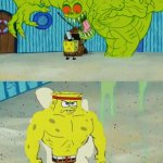 fierce spongebob against monster meme