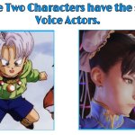 same voice actor | image tagged in same voice actor,trunks,street fighter,capcom,fun fact,dragon ball z | made w/ Imgflip meme maker