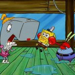 Mr. Krabs offering up SpongeBob to Pearl