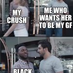stop right there pal | ME WHO WANTS HER TO BE MY GF; MY CRUSH; BLACK PARENTS | image tagged in black guy stopping,black parents,relatable | made w/ Imgflip meme maker