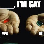 Yes or No! | ___, I'M GAY; YES; NO | image tagged in red pill blue pill | made w/ Imgflip meme maker