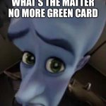 I<3rascim | WHAT’S THE MATTER NO MORE GREEN CARD | image tagged in megamind no b | made w/ Imgflip meme maker