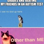 Hail pole cat | ME GETTING THE HIGHEST GRADES AND BEATING MY FRIENDS IN AN AUTISM TEST | image tagged in hail pole cat | made w/ Imgflip meme maker