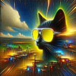 Black cat with yellow glasses rule the world