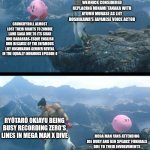 Kazuya throwing Kirby off a cliff. | MEANWHILE IN ZOMBIE LAND SAGA FANDOM; RHETT REESE AND PAUL WERNICK CONSIDERED REPLACING MINAMI TANAKA WITH AYUMU MURASE AS LILY HOSHIKAWA'S JAPANESE VOICE ACTOR; CRUNCHYROLL ALMOST LOST THEIR RIGHTS TO ZOMBIE LAND SAGA DUE TO ITS SIGGI UND BABARRAS-ESQUE ENGLISH DUB BECAUSE OF THE INFAMOUS LILY HOSHIKAWA GENDER REVEAL IN THE EQUALLY INFAMOUS EPISODE 8; RYŌTARŌ OKIAYU BEING BUSY RECORDING ZERO'S LINES IN MEGA MAN X DIVE; MEGA MAN FANS ATTENDING JOE RUBY AND KEN SPEARS' FUNERALS DUE TO THEIR INVOLVEMENTS IN RUBY-SPEARS' MEGA MAN CARTOON | image tagged in kazuya throwing kirby off a cliff,zombieland saga,megaman,crunchyroll,conflict | made w/ Imgflip meme maker