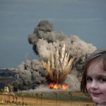 Girl standing in front of explosion