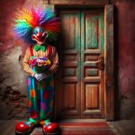 clown waiting at the door