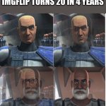 Rex getting older | WHEN YOU REALIZE THAT IMGFLIP TURNS 20 IN 4 YEARS; #NESTALGIC | image tagged in rex getting older | made w/ Imgflip meme maker