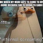 if I get to 1000 points I will show my cat | ME WHEN MY MUM SAYS TO COME TO MY AUNT'S HOME BECAUSE SHE IS GOING TO EARN MONEY; ME WHO JUST WANTS TO PLAY VIDEO GAMES | image tagged in private internal screaming | made w/ Imgflip meme maker