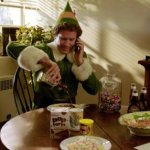 Buddy the elf eating sugary food