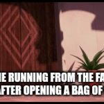Very Very clever title | ME RUNNING FROM THE FAT KIDS AFTER OPENING A BAG OF CHIPS | image tagged in gifs,memes | made w/ Imgflip video-to-gif maker