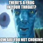Avatar guy | THERE'S A FROG IN YOUR THROAT? HOW ARE YOU NOT CHOKING? | image tagged in avatar guy | made w/ Imgflip meme maker