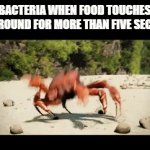 5 Second Rule | BACTERIA WHEN FOOD TOUCHES THE GROUND FOR MORE THAN FIVE SECONDS | image tagged in gifs,memes,funny,crab rave,bacteria,food | made w/ Imgflip video-to-gif maker