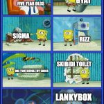 cringe am i right? | THERE IS NOTHING CRINGE IN GEN ALPHA; GYAT; FIVE YEAR OLDS; SIGMA; RIZZ; SKIBIDI TOILET; ONE TWO BUCKLE MY SHOES; LANKYBOX | image tagged in spongebob hmmm meme,oh no cringe,lankybox | made w/ Imgflip meme maker