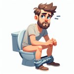 TALL YOUNG WHITE MAN WITH BEARD AND BROWN HAIR ON TOILET