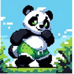 panda in green shorts