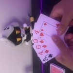 LaLa playing go fish with a fucking V plush