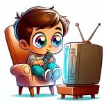 cute boy sitting on chair watching tv