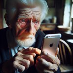 old person looking at a iphone
