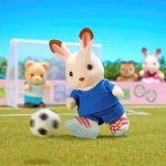 Sylvanian family rabbit playing football