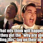 Good Fellas Hilarious | What mfs think will happen if they put the "why are you reading this" tag on their image | image tagged in memes,good fellas hilarious,funny,why are you reading this | made w/ Imgflip meme maker