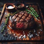 Steak on a wooden cutting board