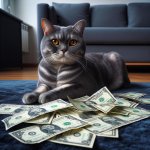 A cat looking at dollar and euro bills