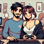 Male and female gaming couple who are love and shown in domestic
