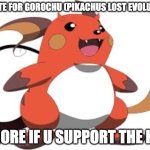 Gorochu | UPVOTE FOR GOROCHU (PIKACHUS LOST EVOLUTION); IGNORE IF U SUPPORT THE KKK | image tagged in gorochu | made w/ Imgflip meme maker