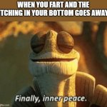 This is a very good relief | WHEN YOU FART AND THE ITCHING IN YOUR BOTTOM GOES AWAY | image tagged in finally inner peace | made w/ Imgflip meme maker