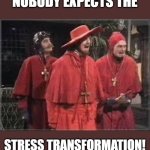 Nobody expects the Stress Transformation! | NOBODY EXPECTS THE; STRESS TRANSFORMATION! | image tagged in spanish inquisition | made w/ Imgflip meme maker