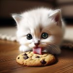 kitten licking a cookie