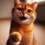cat smiling while pointing at camera