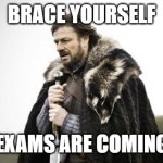 Exams are coming | BRACE YOURSELF; EXAMS ARE COMING | image tagged in winter is coming | made w/ Imgflip meme maker