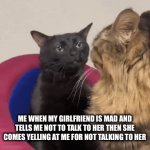 Can’t do anything right… | ME WHEN MY GIRLFRIEND IS MAD AND TELLS ME NOT TO TALK TO HER THEN SHE COMES YELLING AT ME FOR NOT TALKING TO HER | image tagged in gifs,girls,relationships,help me,bruh,cat | made w/ Imgflip video-to-gif maker