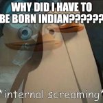 Private Internal Screaming | WHY DID I HAVE TO BE BORN INDIAN?????? | image tagged in private internal screaming | made w/ Imgflip meme maker