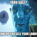 Yard sale? | YARD SALE? HOW DO YOU SELL YOUR LAWN? | image tagged in avatar guy | made w/ Imgflip meme maker