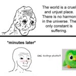 title here | duolingo plushie!!! | image tagged in the only constant is suffering | made w/ Imgflip meme maker