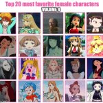 top 20 favorite female characters volume 4 | image tagged in top 20 favorite female characters volume 4,female,anime,nintendo,disney princesses,ladies | made w/ Imgflip meme maker