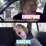 true though | EVERYONE; KARENS | image tagged in why can't you just be normal | made w/ Imgflip meme maker