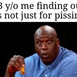 Truly a stunning realization | 13 y/o me finding out it's not just for pissing: | image tagged in surprised shaq | made w/ Imgflip meme maker