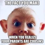 Alabama | THE FACE YOU MAKE; WHEN YOU REALIZE YOUR PARENTS ARE COUSINS | image tagged in sus baby | made w/ Imgflip meme maker