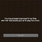 What if you're too cool in minecraft | You have been banned from this server because you are way too cool. | image tagged in minecraft blank banned screen template | made w/ Imgflip meme maker