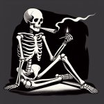 a skeleton smoking weed